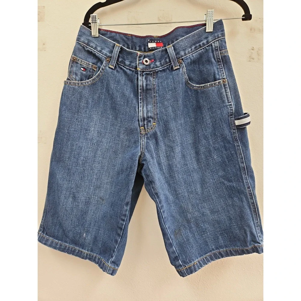 Tommy Hilfiger Distressed Carpenter Jorts Size Jean Shorts Baggy Denim Size 30